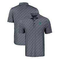 Men's Cutter & Buck Black Charlotte Knights Pike Eco Pebble Print Stretch Recycled Polo