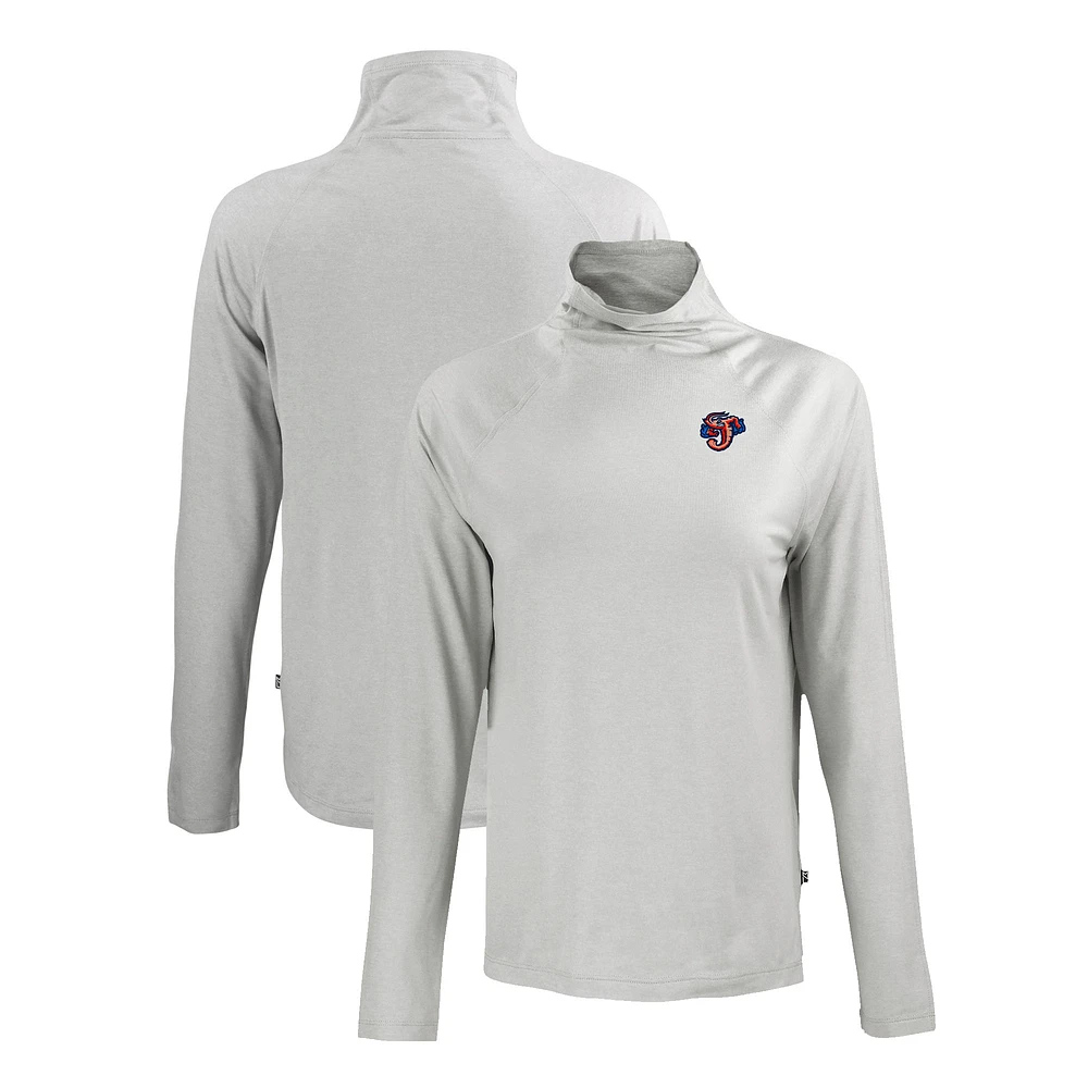 Women's Cutter & Buck Gray Jacksonville Jumbo Shrimp Coastline Epic Comfort Eco Recycled Funnel Neck Raglan Pullover Top