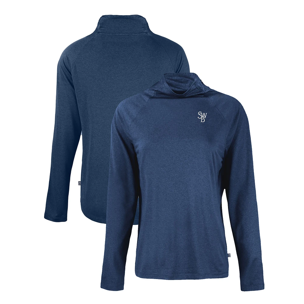 Women's Cutter & Buck Navy Scranton Wilkes-Barre RailRiders Coastline Epic Comfort Eco Recycled Funnel Neck Raglan Pullover Top