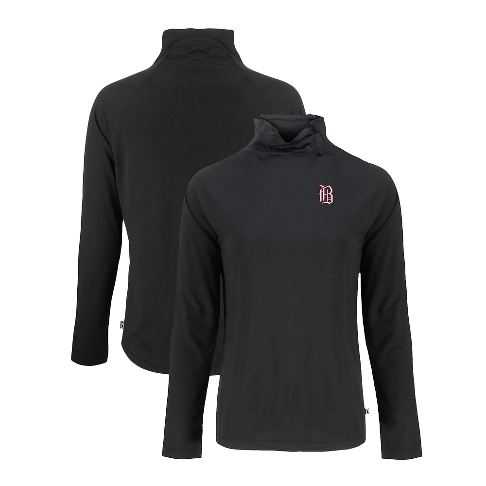 Women's Cutter & Buck Black Birmingham Barons Coastline Epic Comfort Eco Recycled Funnel Neck Raglan Pullover Top