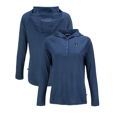 Women's Cutter & Buck Navy Gwinnett Stripers Coastline Epic Comfort Eco Recycled Long Sleeve Hoodie T-Shirt