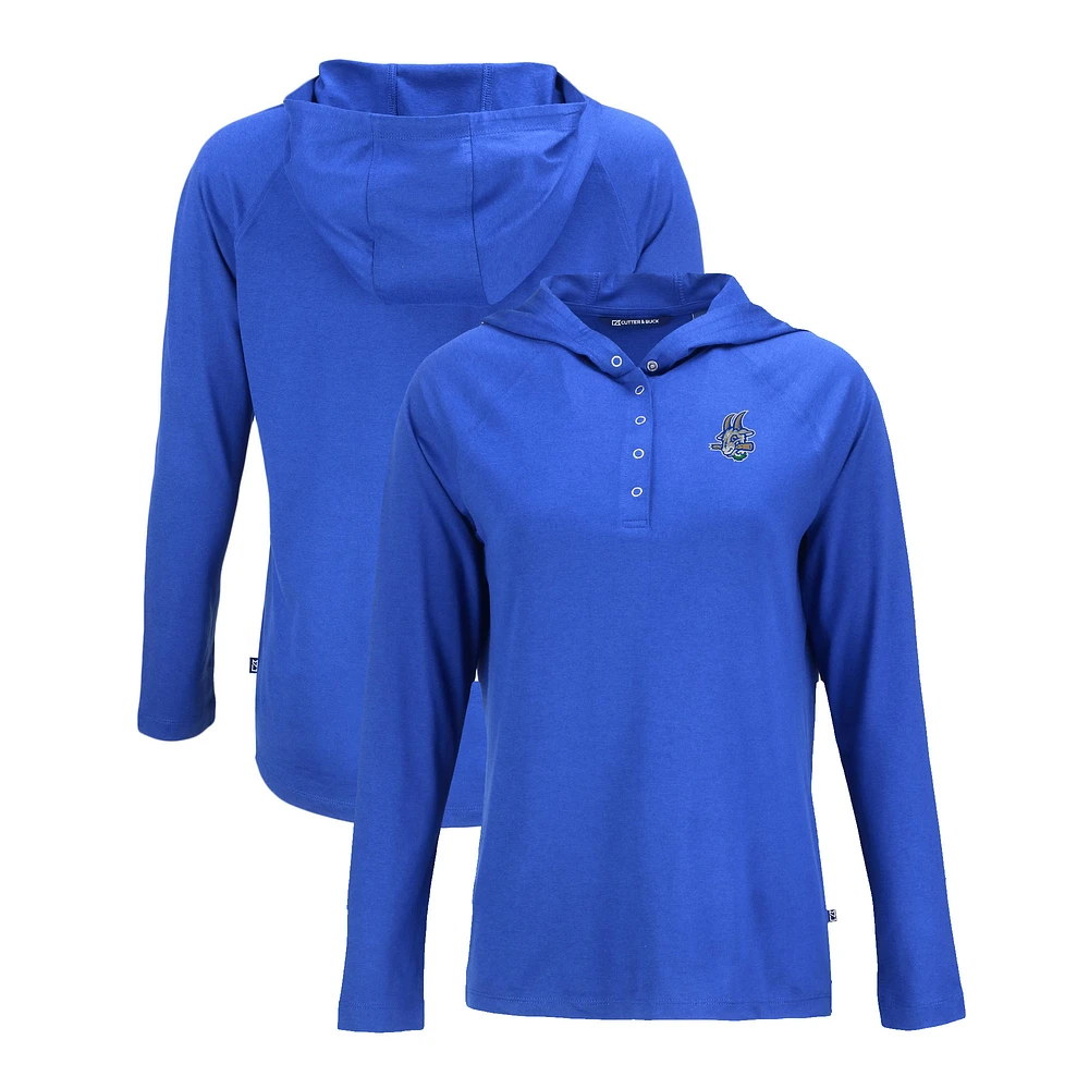 Women's Cutter & Buck Blue Hartford Yard Goats Coastline Epic Comfort Eco Recycled Long Sleeve Hoodie T-Shirt