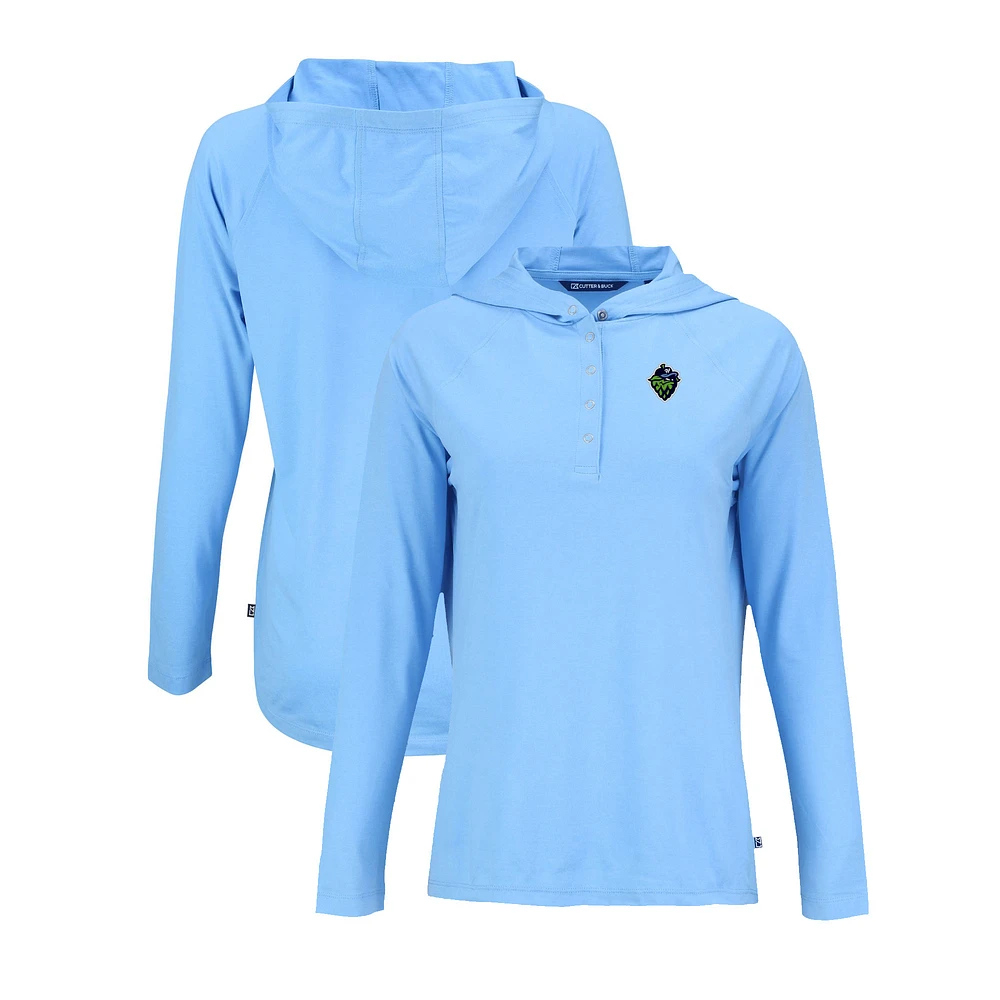 Women's Cutter & Buck Powder Blue Hillsboro Hops Coastline Epic Comfort Eco Recycled Long Sleeve Hoodie T-Shirt