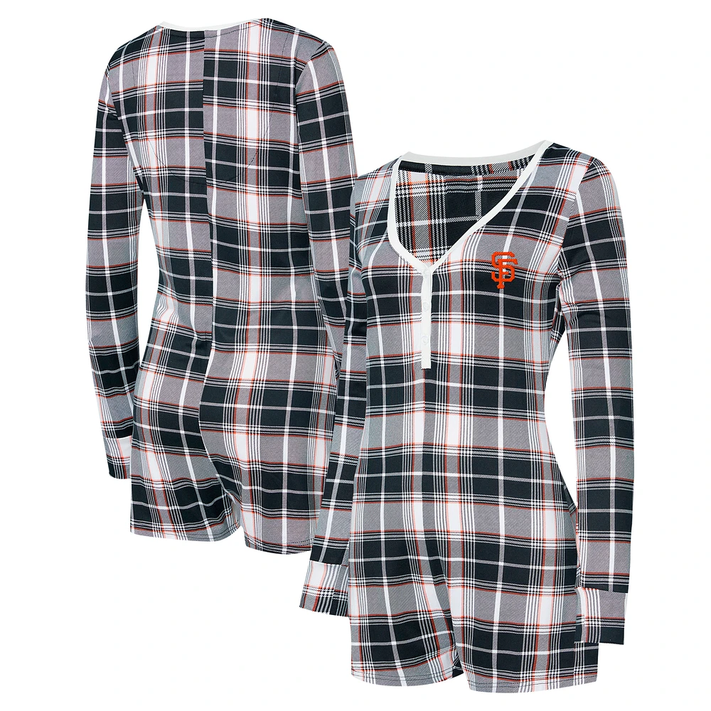 Women's Concepts Sport Black San Francisco Giants Ashford Plaid V-Neck Knit Romper