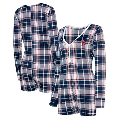 Women's Concepts Sport Navy Boston Red Sox Ashford Plaid V-Neck Knit Romper