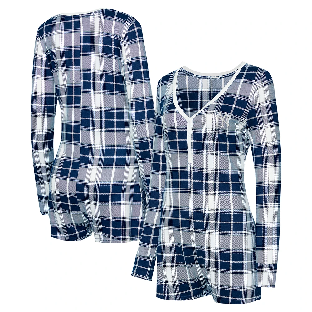 Women's Concepts Sport Navy New York Yankees Ashford Plaid V-Neck Knit Romper