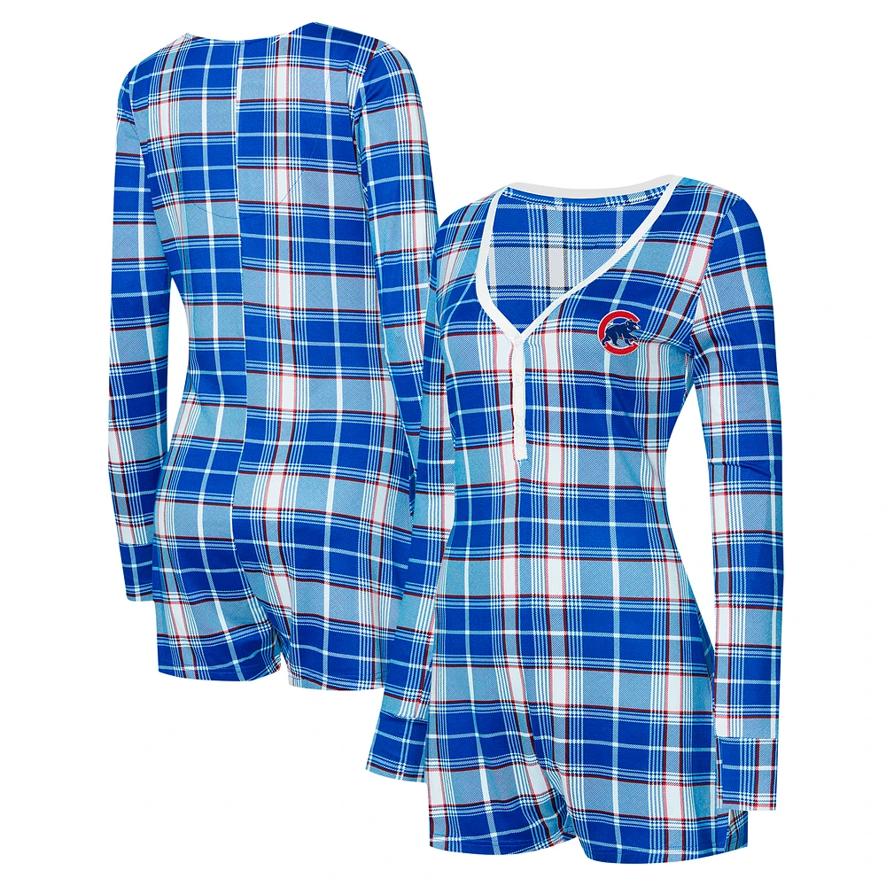 Women's Concepts Sport Royal Chicago Cubs Ashford Plaid V-Neck Knit Romper