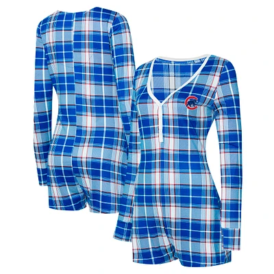 Women's Concepts Sport Royal Chicago Cubs Ashford Plaid V-Neck Knit Romper