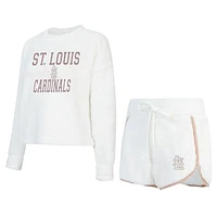 Women's Concepts Sport White St. Louis Cardinals Painter Sherpa Long Sleeve T-Shirt & Short Set