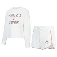 Women's Concepts Sport White Minnesota Twins Painter Sherpa Long Sleeve T-Shirt & Short Set