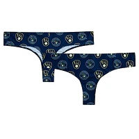 Women's Concepts Sport Navy Milwaukee Brewers Record Allover Print Knit Thong