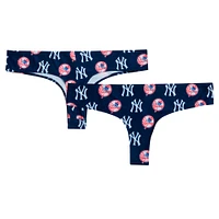 Women's Concepts Sport Navy New York Yankees Record Allover Print Knit Thong