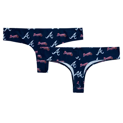 Women's Concepts Sport Navy Atlanta Braves Record Allover Print Knit Thong