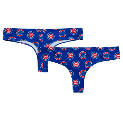 Women's Concepts Sport Royal Chicago Cubs Record Allover Print Knit Thong