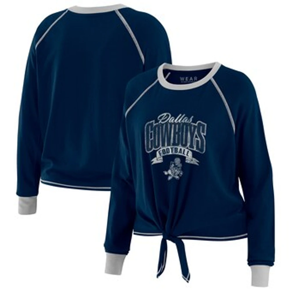 Women's WEAR by Erin Andrews Navy/ Dallas Cowboys Tie-Front Long Sleeve Top