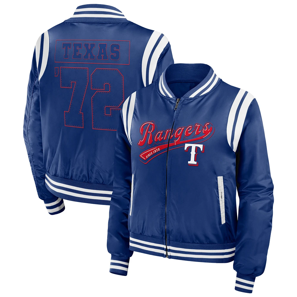 Women's WEAR by Erin Andrews Royal Texas Rangers Football Bomber Jacket