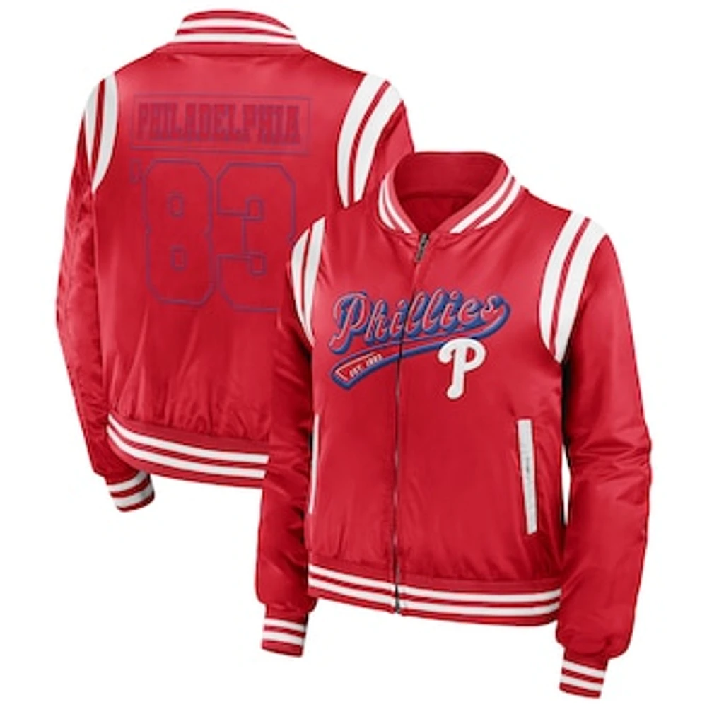 Women's WEAR by Erin Andrews Red Philadelphia Phillies Football Bomber Jacket