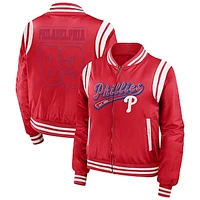 Women's WEAR by Erin Andrews Red Philadelphia Phillies Football Bomber Jacket