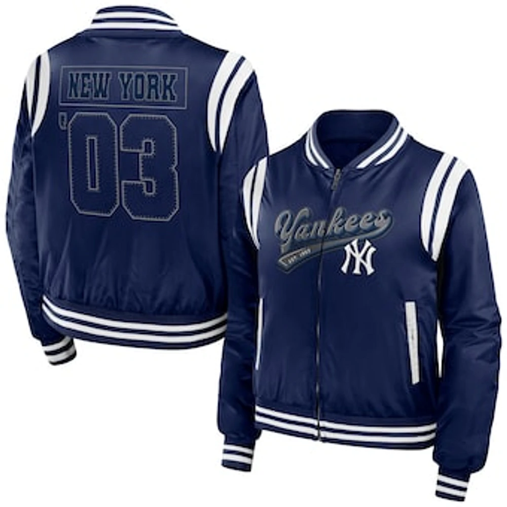 Women's WEAR by Erin Andrews Navy New York Yankees Football Bomber Jacket