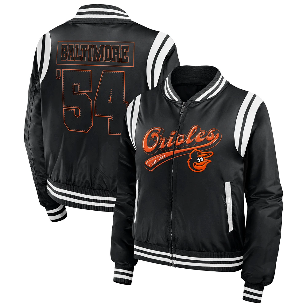 Women's WEAR by Erin Andrews Black Baltimore Orioles Football Bomber Jacket