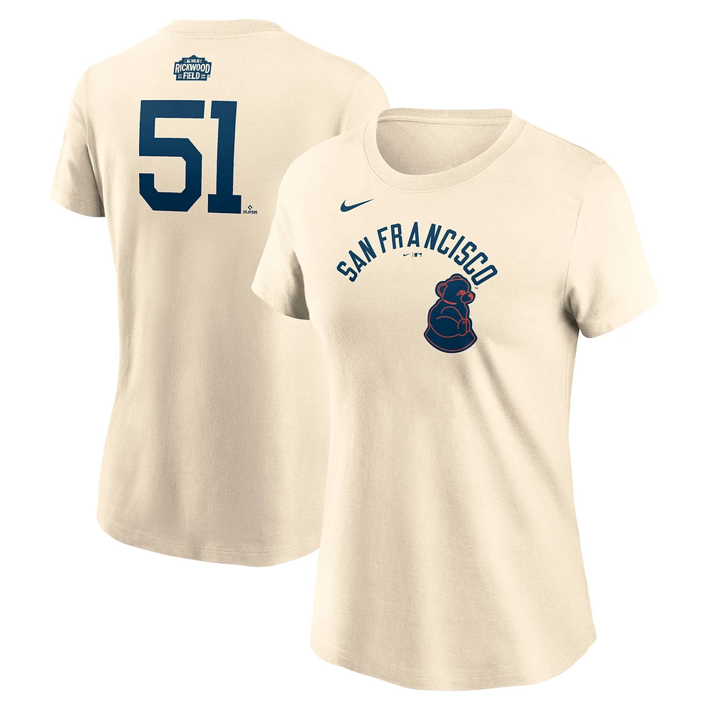 Women's Nike Jung Hoo Lee Cream San Francisco Giants 2024 Rickwood Classic Fuse Name & Number T-Shirt