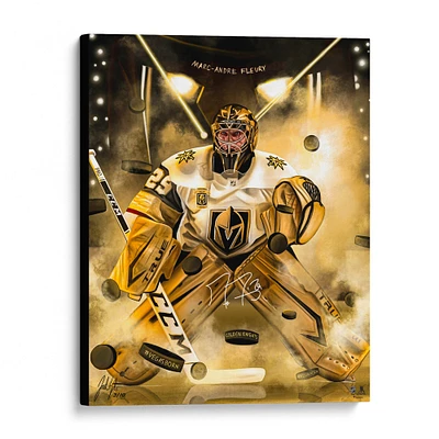 Marc-Andre Fleury Vegas Golden Knights Autographed Stretched 16" x 20" Embellished Canvas Giclee Print - Art by Jordan Spector - Limited Edition of 10