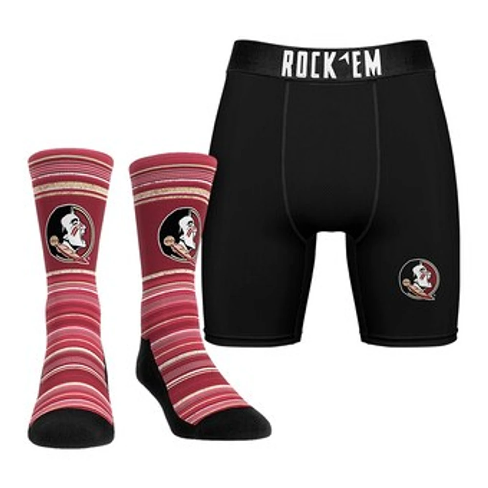 Men's Rock Em Socks Florida State Seminoles Primary Crew & Boxer Briefs Combo Pack