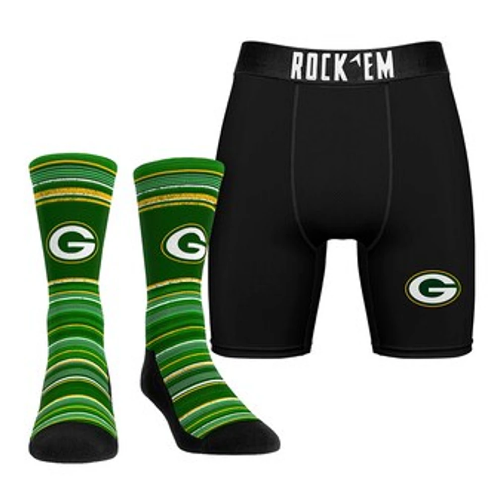 Men's Rock Em Socks Green Bay Packers Primary Crew & Boxer Briefs Combo Pack