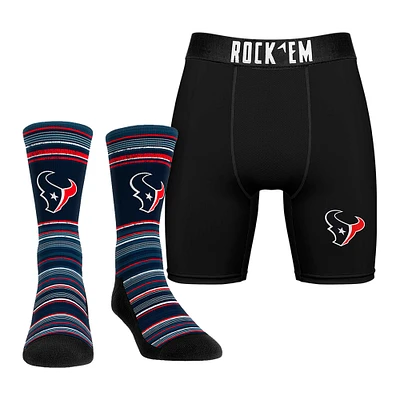 Men's Rock Em Socks Houston Texans Primary Crew & Boxer Briefs Combo Pack