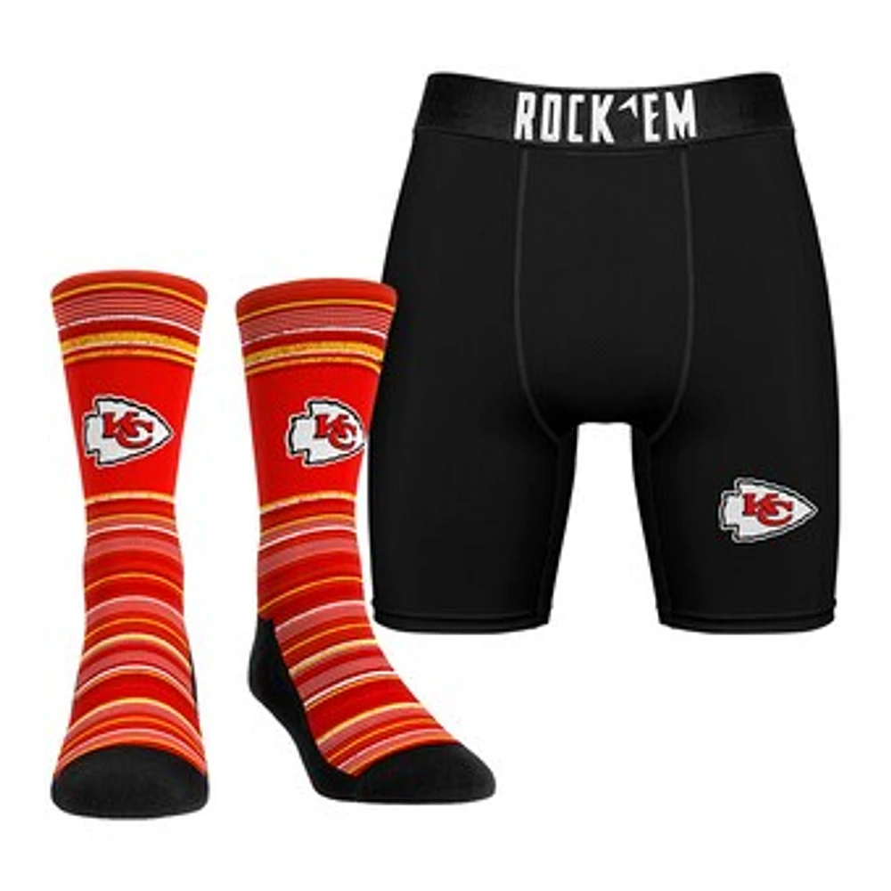 Men's Rock Em Socks Kansas City Chiefs Primary Crew & Boxer Briefs Combo Pack