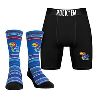 Men's Rock Em Socks Kansas Jayhawks Primary Crew & Boxer Briefs Combo Pack