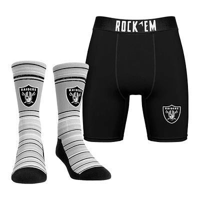 Men's Rock Em Socks Las Vegas Raiders Primary Crew Socks & Boxer Briefs Combo Pack