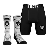 Men's Rock Em Socks Las Vegas Raiders Primary Crew Socks & Boxer Briefs Combo Pack