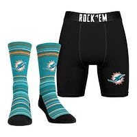 Men's Rock Em Socks Miami Dolphins Primary Crew & Boxer Briefs Combo Pack