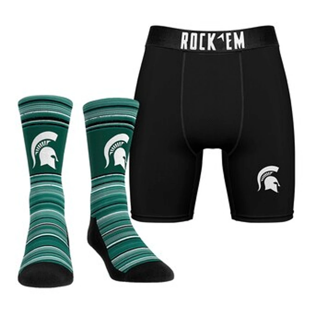 Men's Rock Em Socks Michigan State Spartans Primary Crew & Boxer Briefs Combo Pack