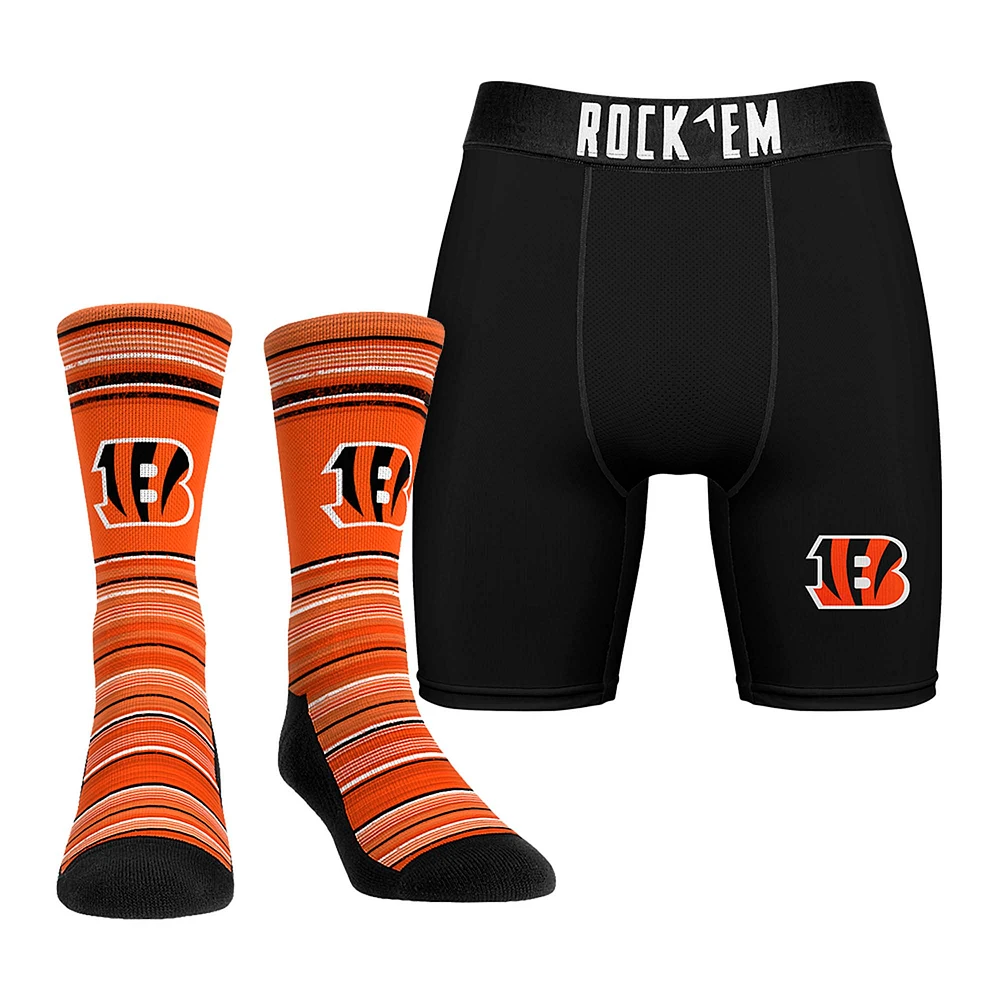 Men's Rock Em Socks Cincinnati Bengals Primary Crew & Boxer Briefs Combo Pack