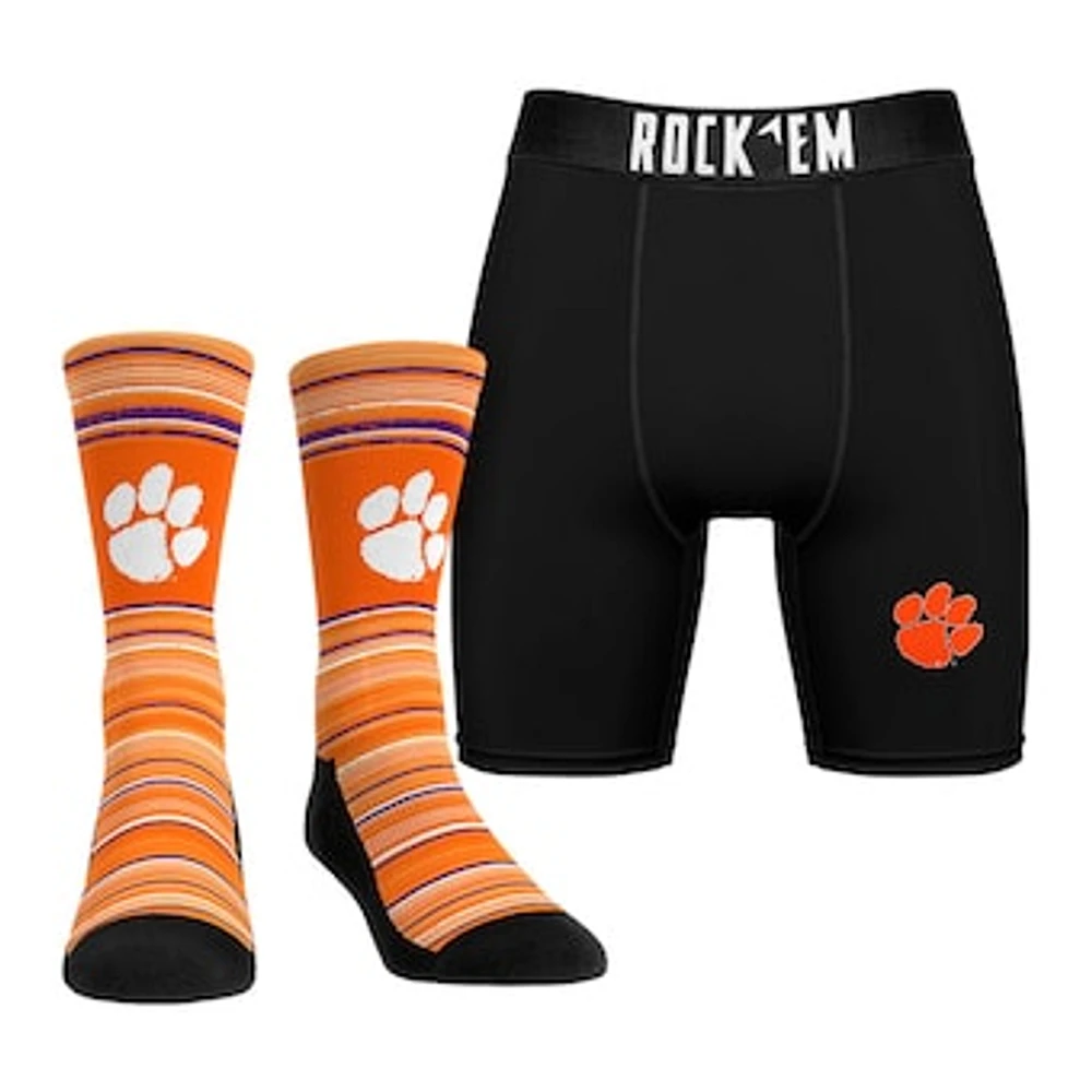 Men's Rock Em Socks Clemson Tigers Primary Crew & Boxer Briefs Combo Pack