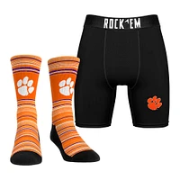 Men's Rock Em Socks Clemson Tigers Primary Crew & Boxer Briefs Combo Pack