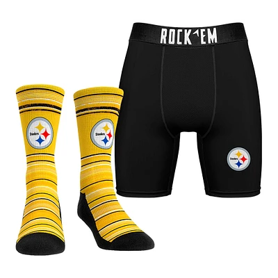 Men's Rock Em Socks Pittsburgh Steelers Primary Crew & Boxer Briefs Combo Pack