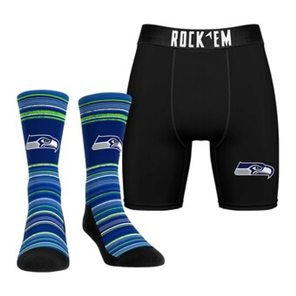 Men's Rock Em Socks Seattle Seahawks Primary Crew & Boxer Briefs Combo Pack