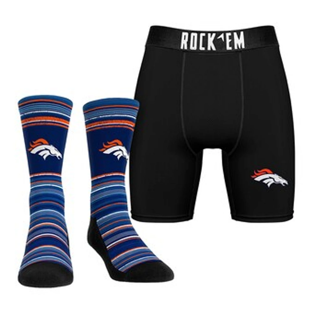 Men's Rock Em Socks Denver Broncos Primary Crew & Boxer Briefs Combo Pack