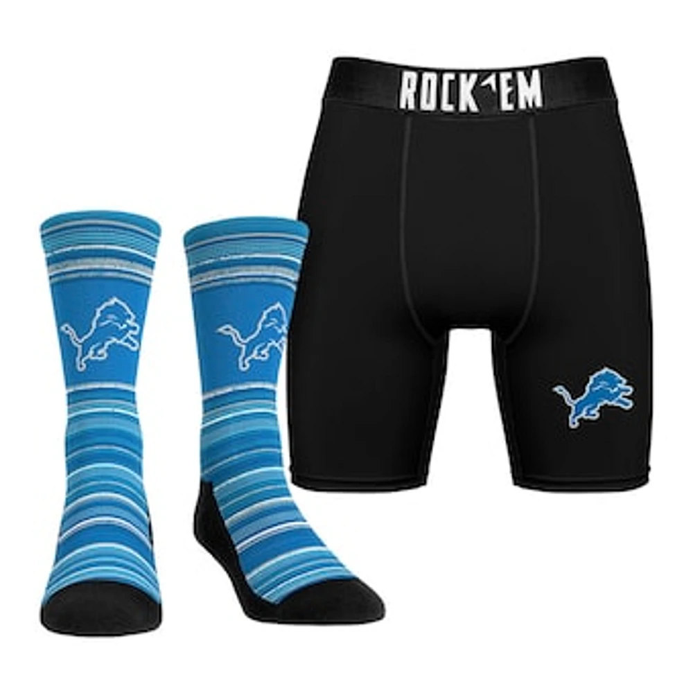 Men's Rock Em Socks Detroit Lions Primary Crew & Boxer Briefs Combo Pack