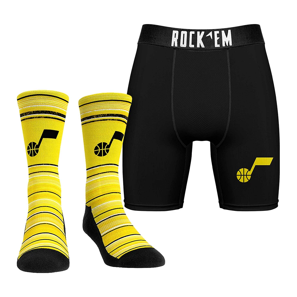 Men's Rock Em Socks Utah Jazz Primary Crew & Boxer Briefs Combo Pack