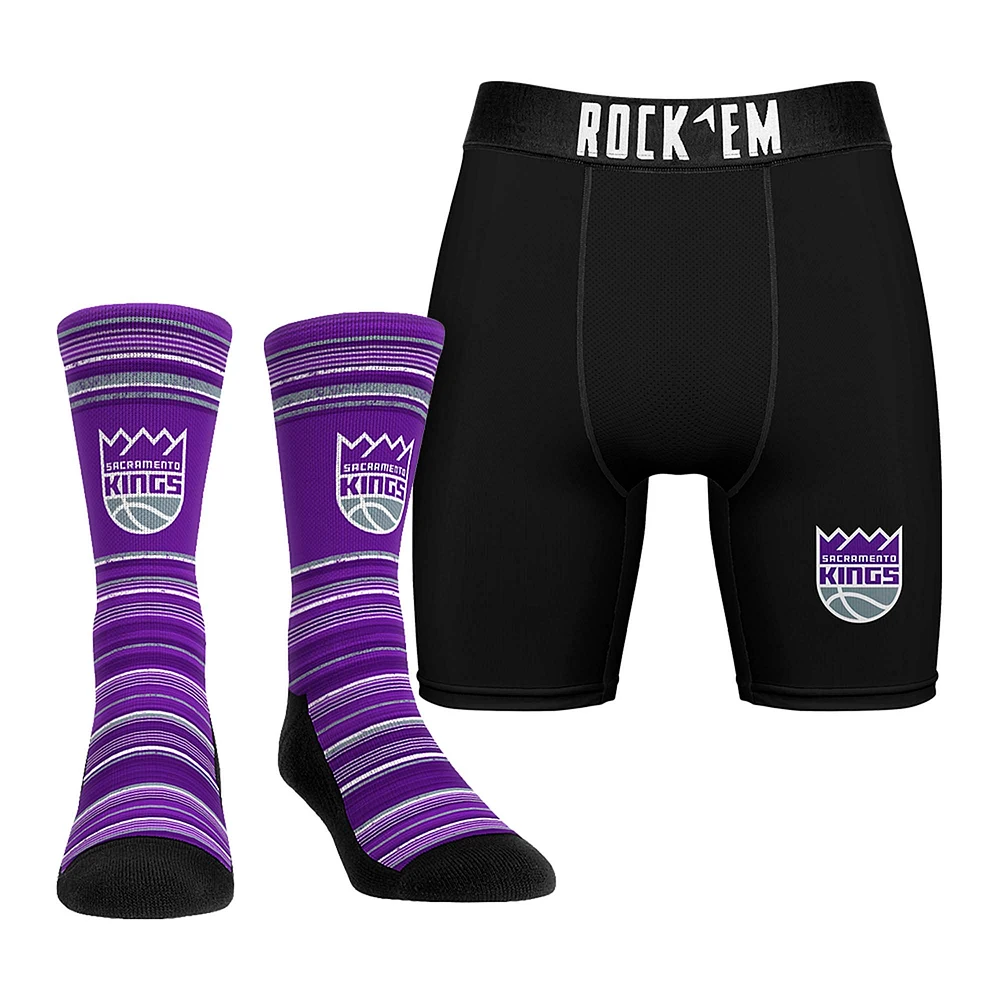 Men's Rock Em Socks Sacramento Kings Primary Crew & Boxer Briefs Combo Pack