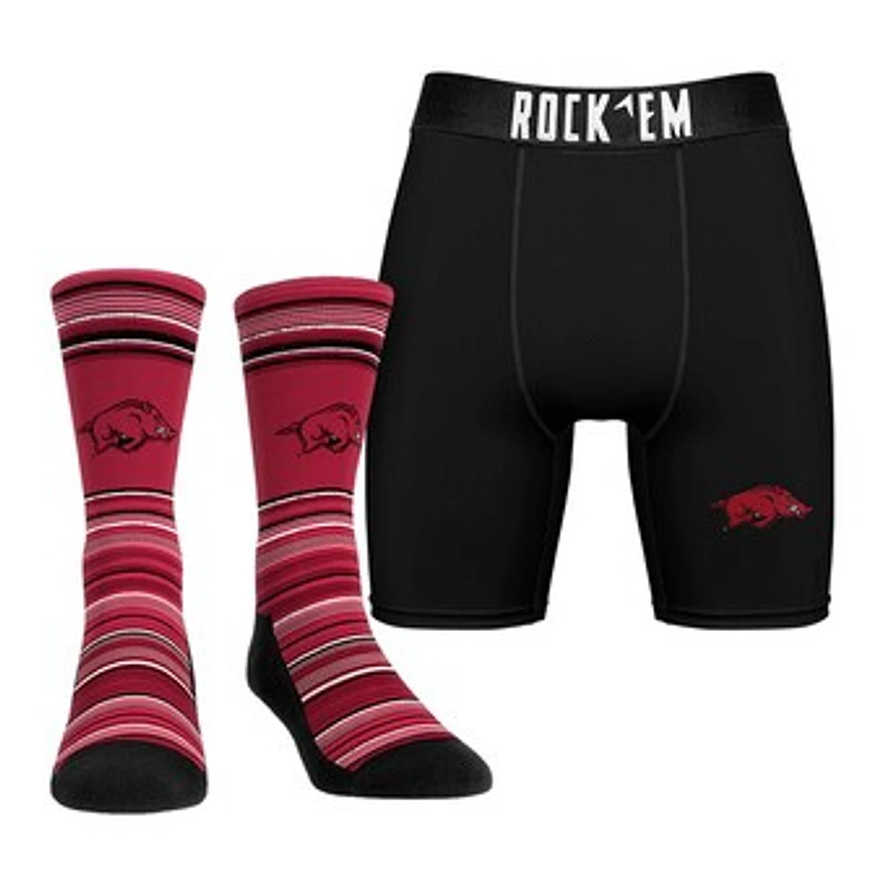 Men's Rock Em Socks Arkansas Razorbacks Primary Crew & Boxer Briefs Combo Pack