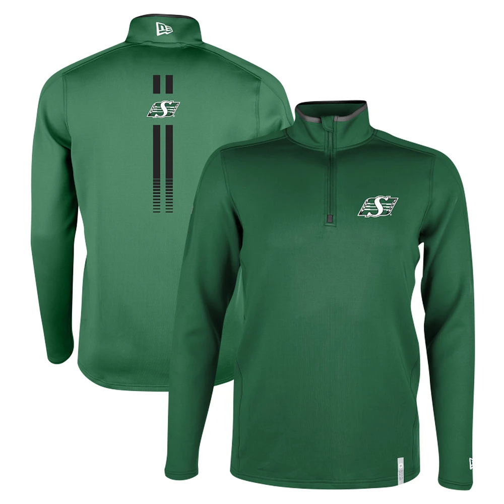 Men's New Era Green Saskatchewan Roughriders Sideline Edge Performance Quarter-Zip Top