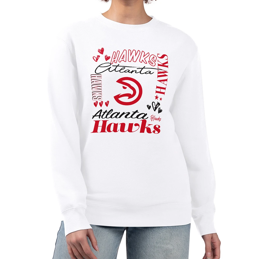 Women's G-III 4Her by Carl Banks White Atlanta Hawks Collage Team Graphic Fleece Pullover Sweatshirt