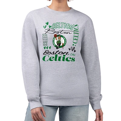 Women's G-III 4Her by Carl Banks Heather Gray Boston Celtics Collage Team Graphic Fleece Pullover Sweatshirt