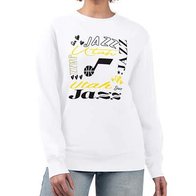 Women's G-III 4Her by Carl Banks White Utah Jazz Collage Team Graphic Fleece Pullover Sweatshirt