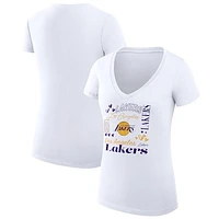 Women's G-III 4Her by Carl Banks Los Angeles Lakers Team Name Collage Fitted Graphic V-Neck T-Shirt